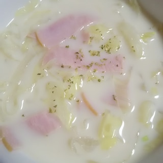 キャベツとハムの豆乳スープ(^^)